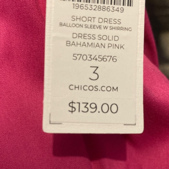 Chico's bahamian Pink short Dress with balloon sleeves, NWT - Picture 2 of 9